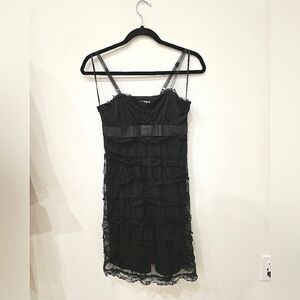 Influence Black Ruffled Tiered Lace Babydoll Mini Dress  US 4